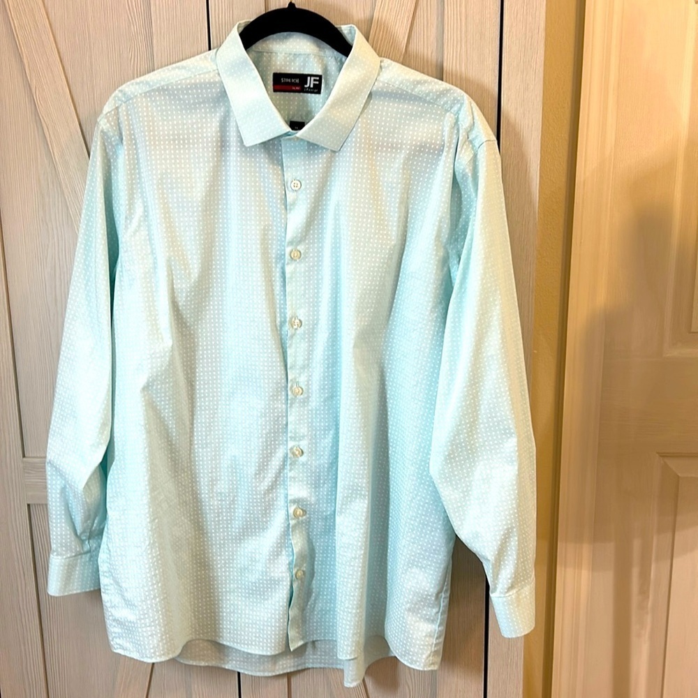 JF J ferrar Mens Light Green w/White dots Long Sleeve Shirt Sz 17/17.5